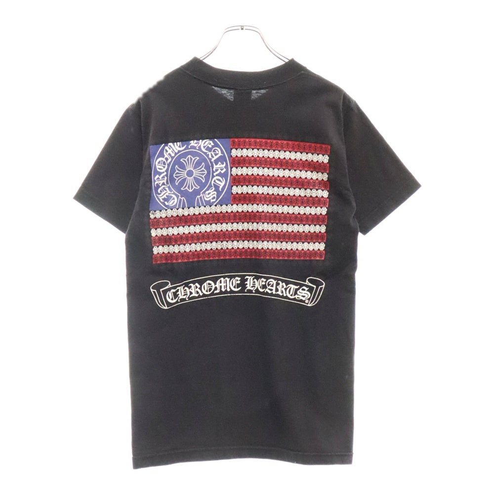 CHROME HEARTS(クロムハーツ) AMERICAN FLAG T-SHIRT アメリカンフラッグ バックプリント フロントポケット クルーネック 半袖Tシャツ カットソー ブラック 2212-304-0664-0930