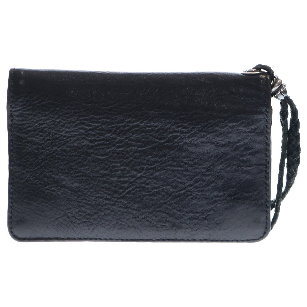 CHROME HEARTS(クロムハーツ) 2ZIP STRAP 2ジップストラップ ストラップ付き クロスボールボタン レザーウォレット 二つ折り財布 ブラック/シルバー