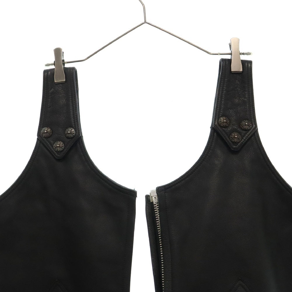 CHROME HEARTS(クロムハーツ) クロスボールボタン サイドダガージップ フレアニー レザーチャップス ブラック
