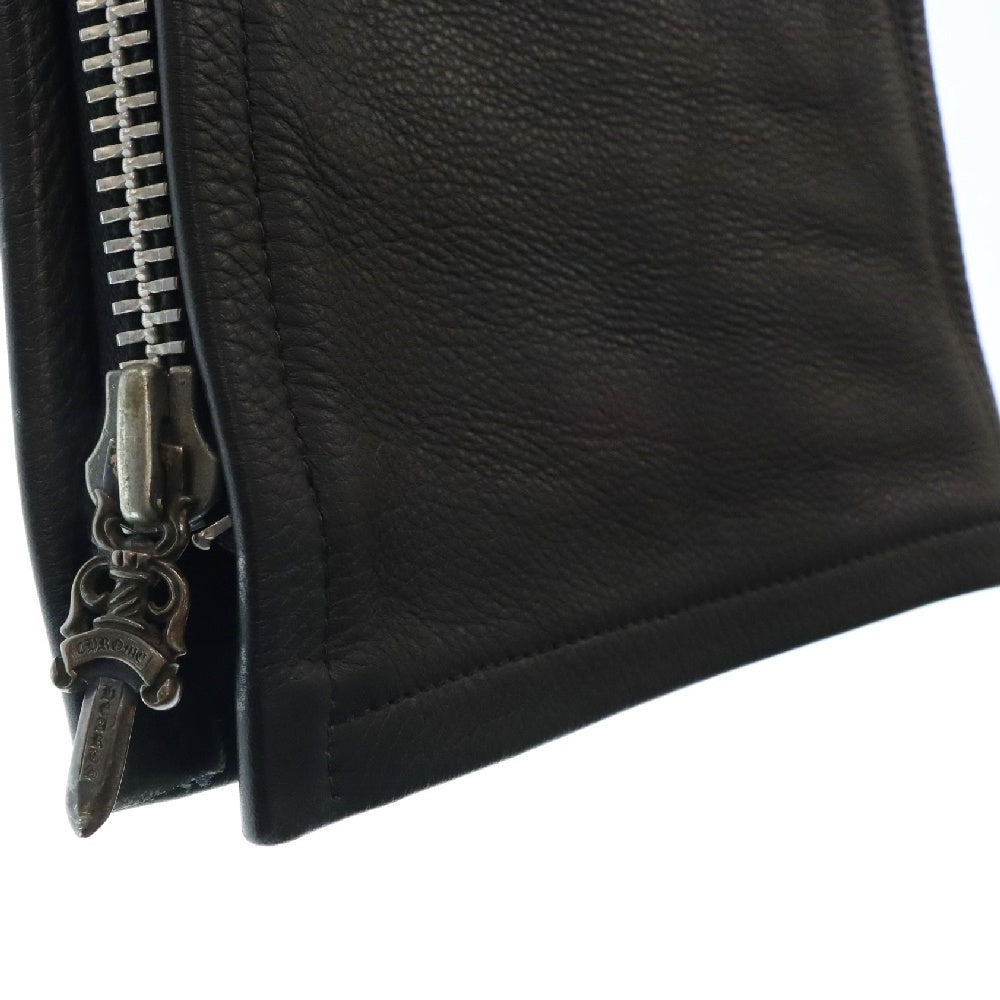 CHROME HEARTS(クロムハーツ) クロスボールボタン サイドダガージップ フレアニー レザーチャップス ブラック