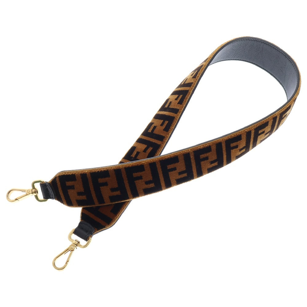 FENDI(フェンディ) シェイブド加工 ズッカ柄 レザー ストラップユー ショルダーストラップ ブラウン/ブラック レディース 8AV077