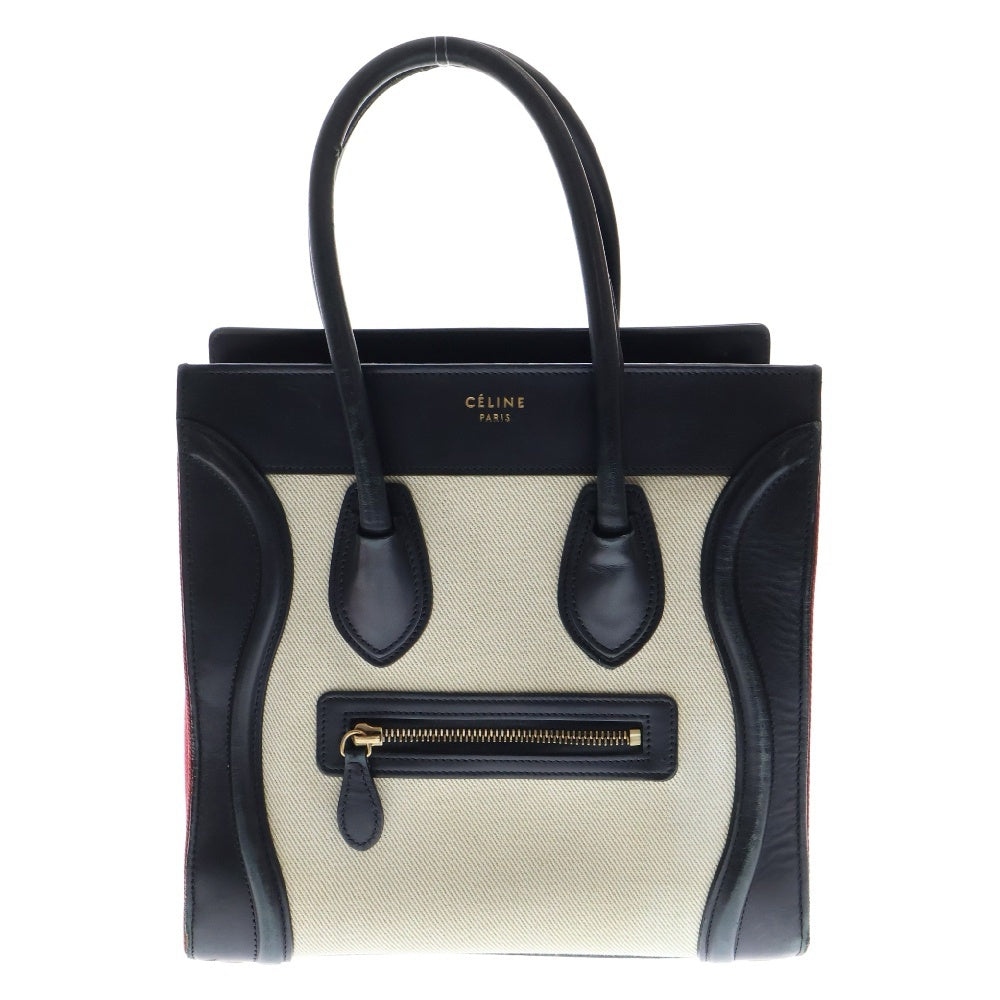 CELINE(セリーヌ) ラゲージ マイクロ ショッパー キャンバス カーフレザー ハンドバッグ ブラック/レッド レディース 167792XSI S-GA-3185