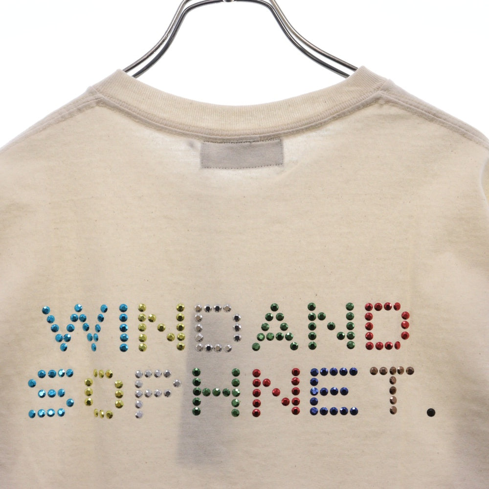 WIND AND SEA(ウィンダンシー) × SOPHNET WDS RHINESTONE SEA TEE ソフネット ラインストーン ロゴ クルーネック 半袖Tシャツ カットソー ベージュ WDS-SPNT-01