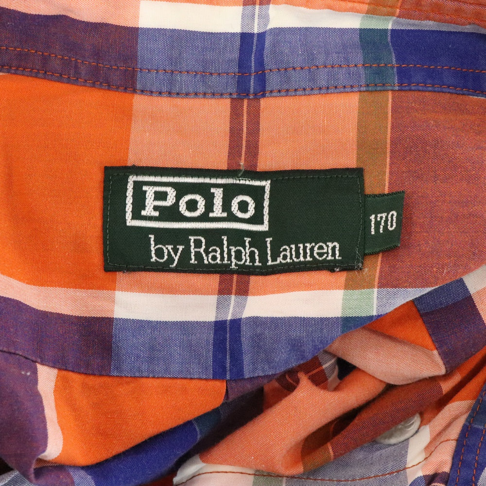 Polo by RALPH LAUREN(ポロバイラルフローレン) 80S VINTAGE ヴィンテージ チェック柄 ボタンダウン 半袖シャツ オレンジ