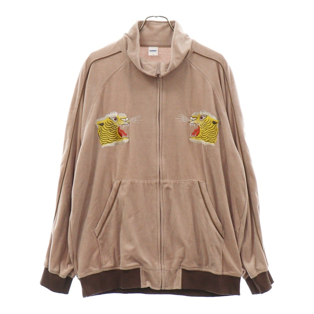 RADIALL(ラディアル) 22AW STAND COLLARED SWEATSHIRT L/S スタンドカラータイガー刺繍ベロアジップアップロトラックジャケット パーカー ピンク RAD-22AW-CUT012