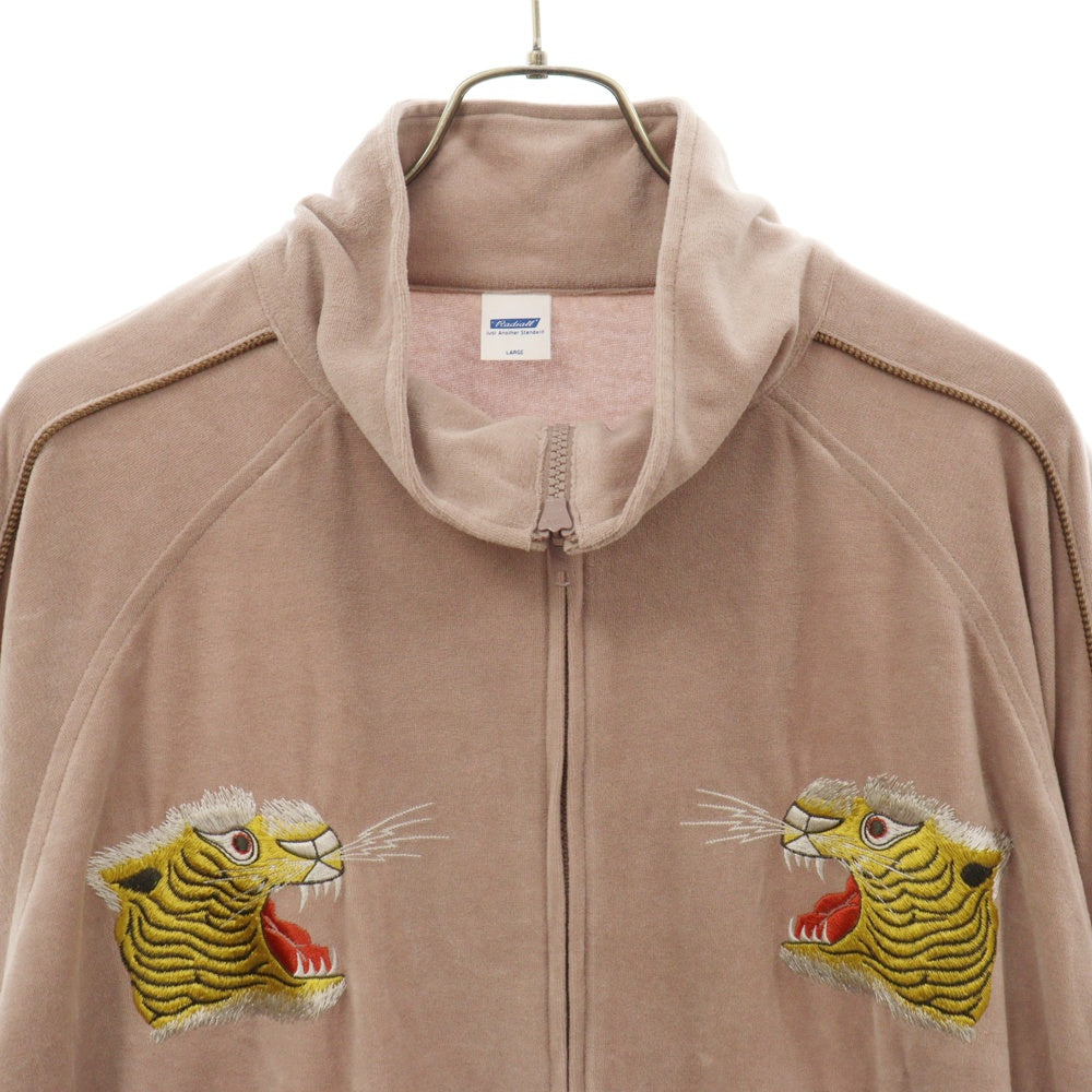RADIALL(ラディアル) 22AW STAND COLLARED SWEATSHIRT L/S スタンドカラータイガー刺繍ベロアジップアップロトラックジャケット パーカー ピンク RAD-22AW-CUT012
