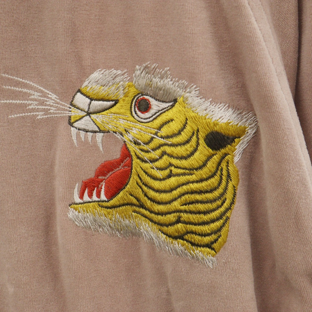 RADIALL(ラディアル) 22AW STAND COLLARED SWEATSHIRT L/S スタンドカラータイガー刺繍ベロアジップアップロトラックジャケット パーカー ピンク RAD-22AW-CUT012