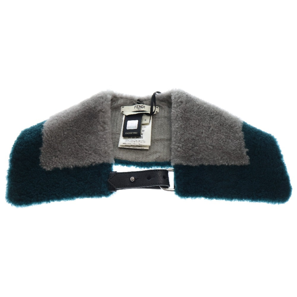 FENDI(フェンディ) バイカラー 付け襟 ムートンマフラー グレー/グリーン レディース AP12-14-68