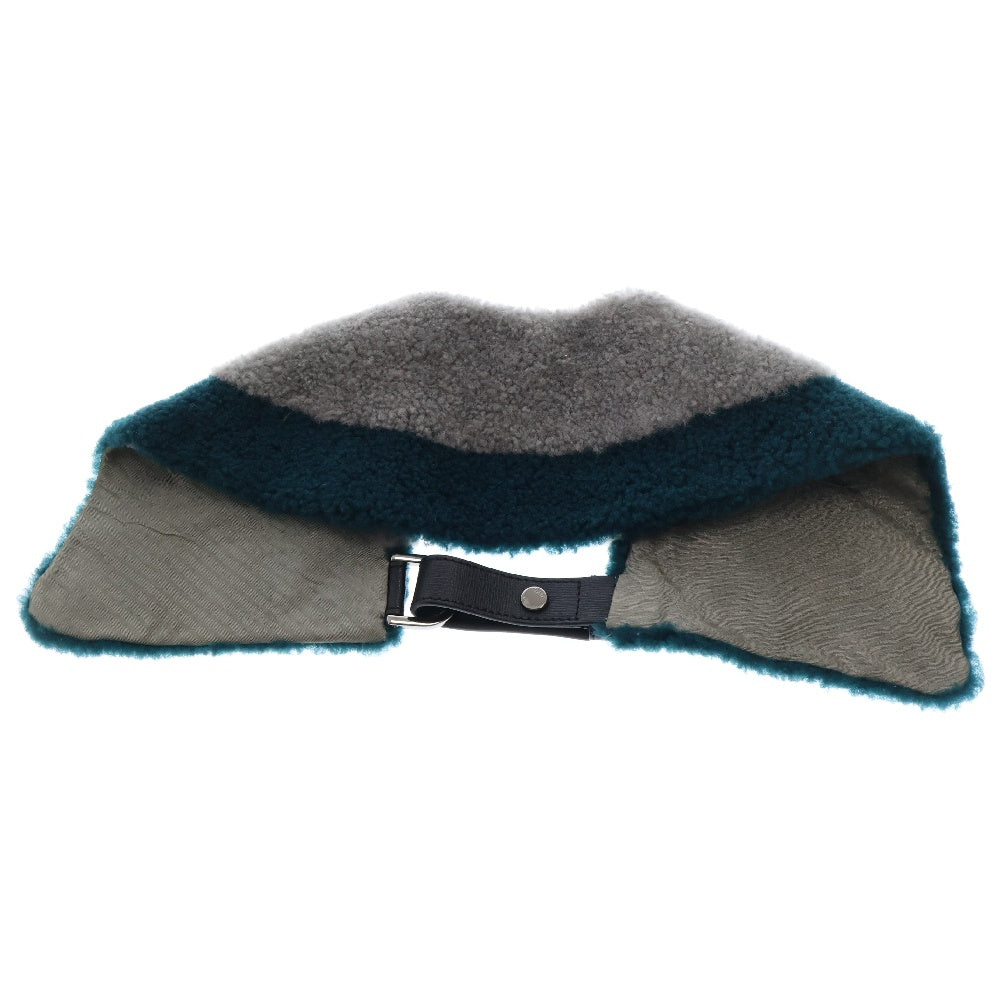 FENDI(フェンディ) バイカラー 付け襟 ムートンマフラー グレー/グリーン レディース AP12-14-68