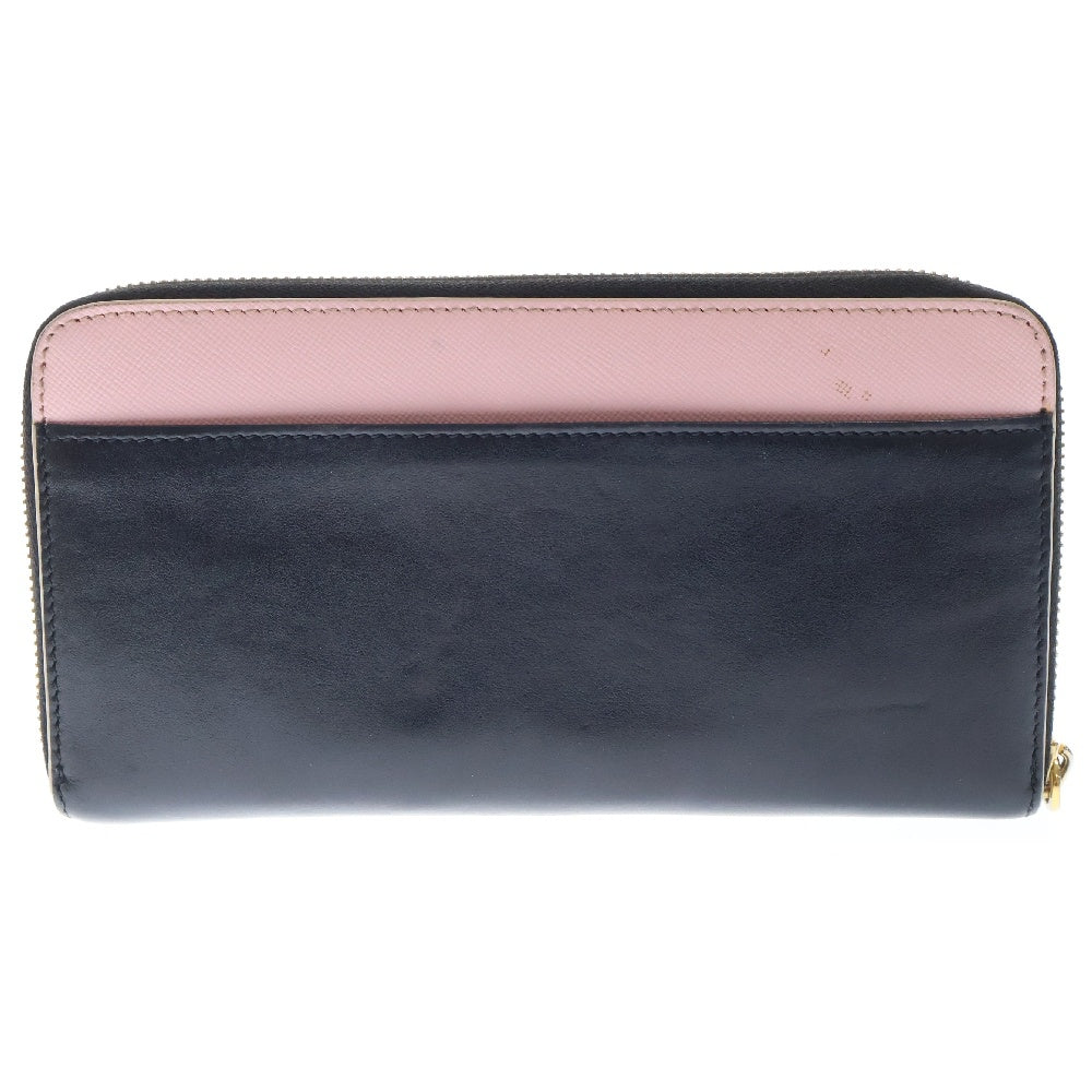 MARNI(マルニ) フラップデザイン バイカラー ラウンドジップ レザー ロングウォレット 長財布 ピンク/ブラック レディース PFMO0007Q2 LV589
