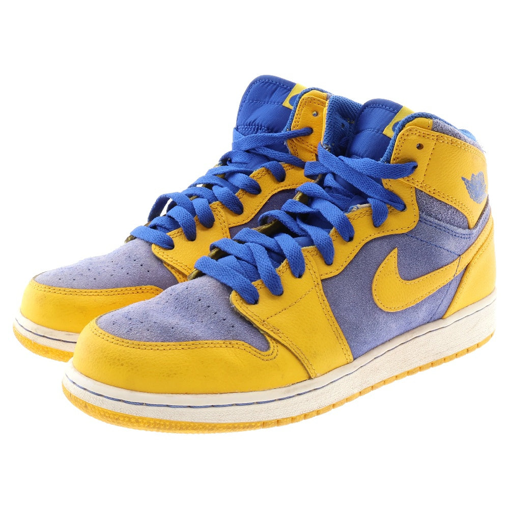 NIKE(ナイキ) 【観賞用 2013年製】 GS AIR JORDAN 1 ウィメンズ エアジョーダン1 レトロ レイニー ハイカットスニーカー ブルー/イエロー US6Y/24cm 575441-707