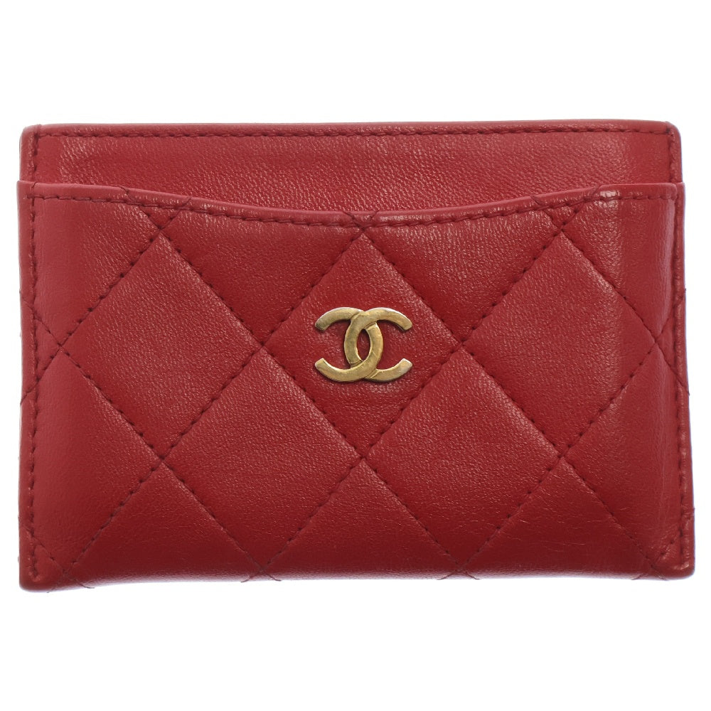 CHANEL(シャネル) マトラッセ ココマーク ラムスキン クラシック カードケース レッド レディース 22番台