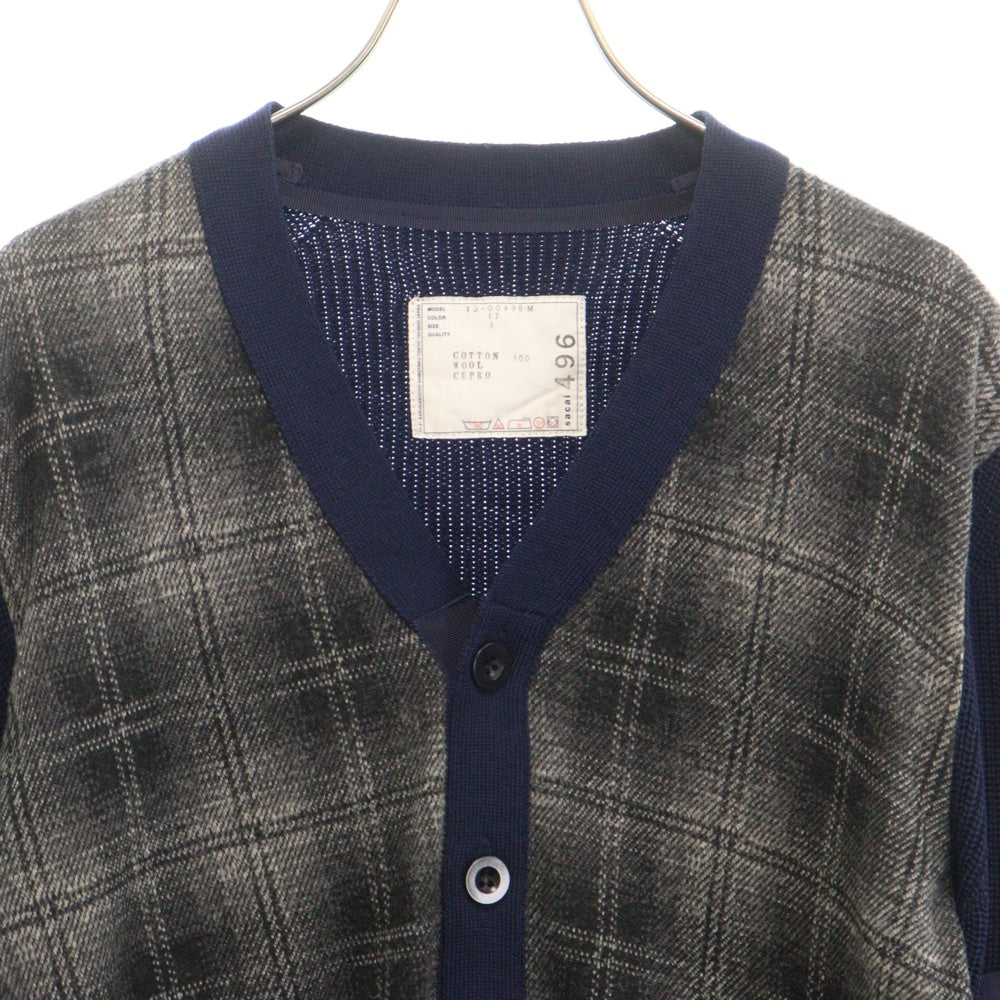 Sacai(サカイ) 13AW チェック切替デザインカーディガン ブルー/グレー 13-00496M