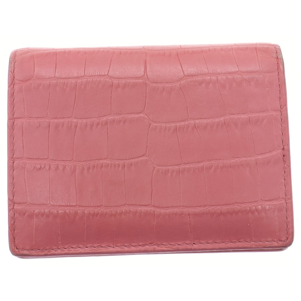 miumiu(ミュウミュウ) ST.COCCO ROSA クロコ型押し エンボスレザー コンパクト ウォレット 二つ折り財布 ピンク/ゴールド 5MV204 2B8G