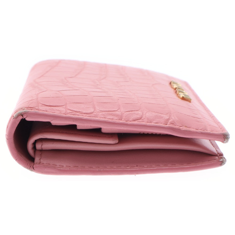 miumiu(ミュウミュウ) ST.COCCO ROSA クロコ型押し エンボスレザー コンパクト ウォレット 二つ折り財布 ピンク/ゴールド 5MV204 2B8G