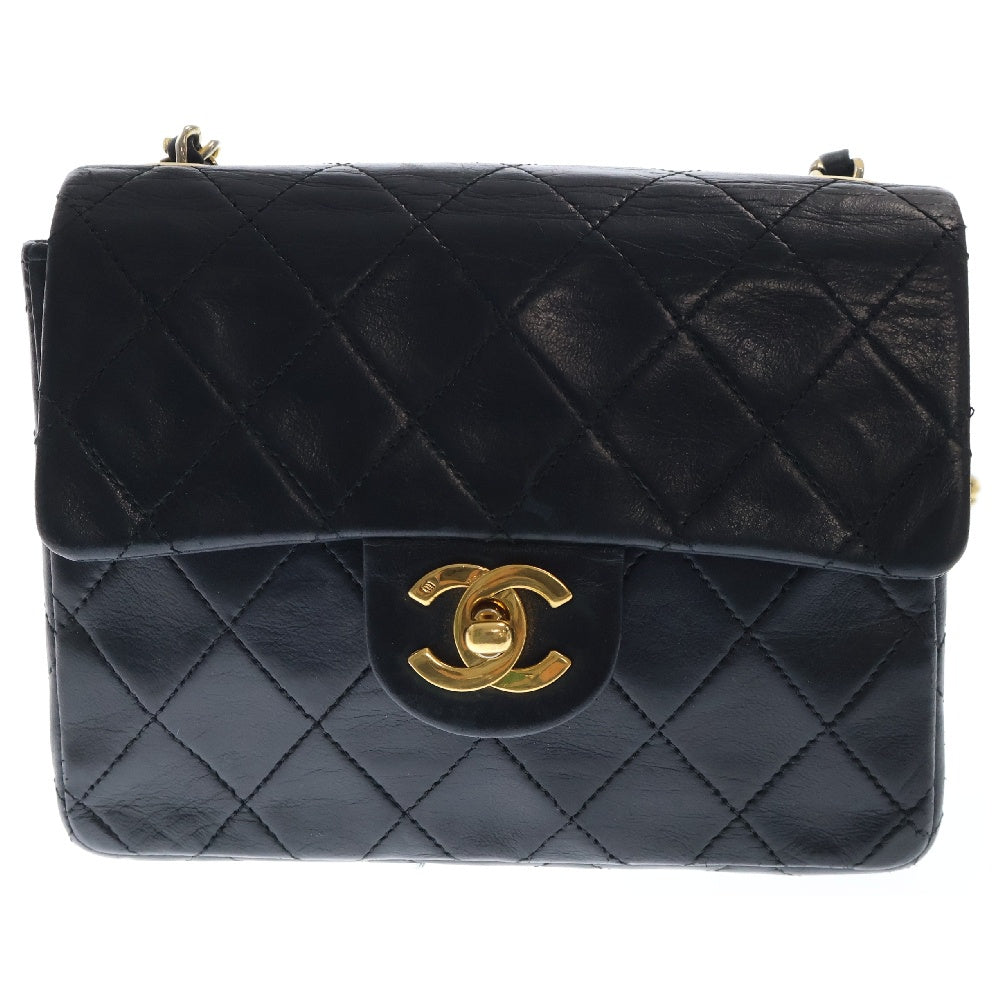 CHANEL(シャネル) ミニマトラッセ 17 シングルフラップ チェーンショルダーバッグ ラムスキン ブラック/ゴールド 1番台 レディース