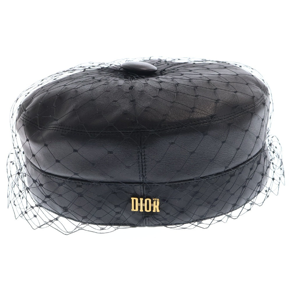Christian Dior(クリスチャンディオール) ベール付 シルク ラムスキン キャスケット 帽子 ブラック レディース 85PAR920G700