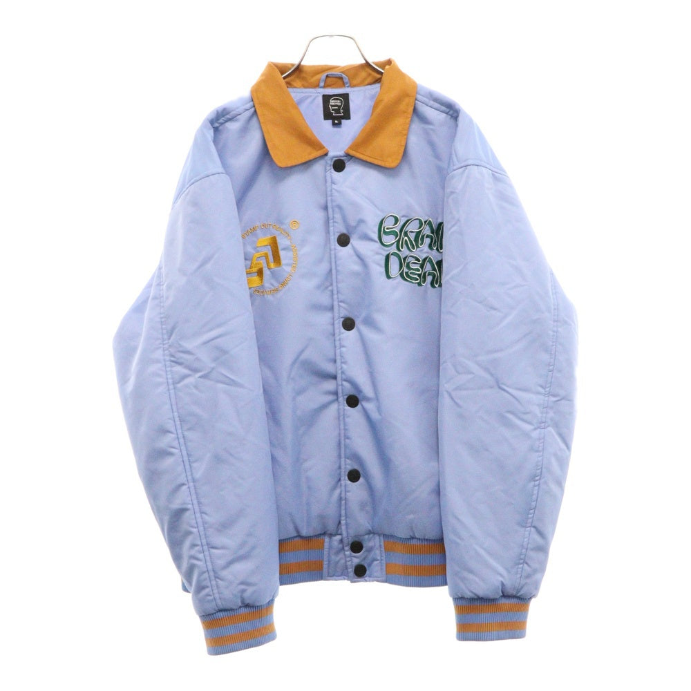 BRAIN-DEAD(ブレインデッド) 22AW Human Hardware Satin Jacket ヒューマン ハードウェア ロゴ刺繍 サテン 中綿ジャケット ブルゾン ライトブルー