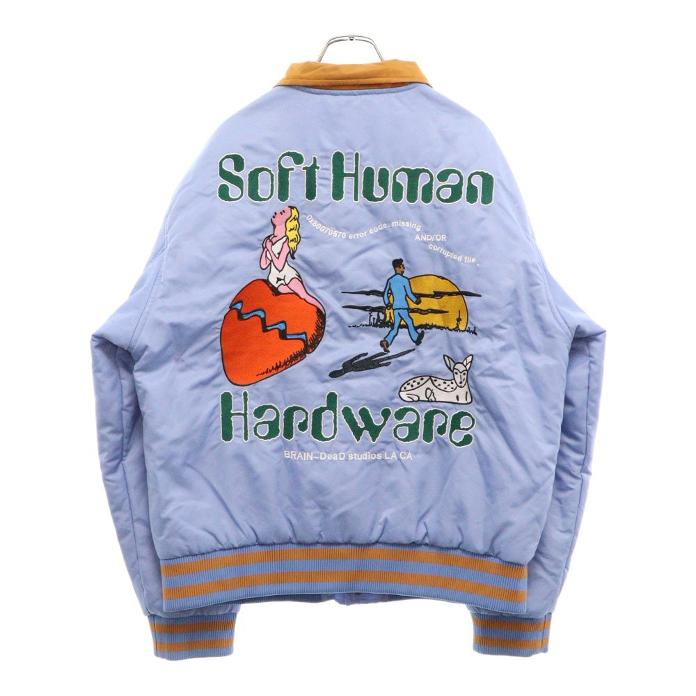BRAIN-DEAD(ブレインデッド) 22AW Human Hardware Satin Jacket ヒューマン ハードウェア ロゴ刺繍 サテン 中綿ジャケット ブルゾン ライトブルー