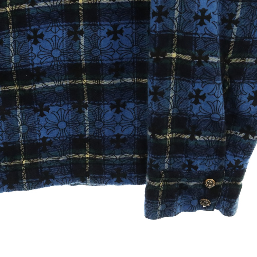 CHROME HEARTS(クロムハーツ) LOOSEENDS LS CHECK QUILTING ルーズエンド キルティング CHプラス 総柄チェック 長袖シャツ JVP ブルー