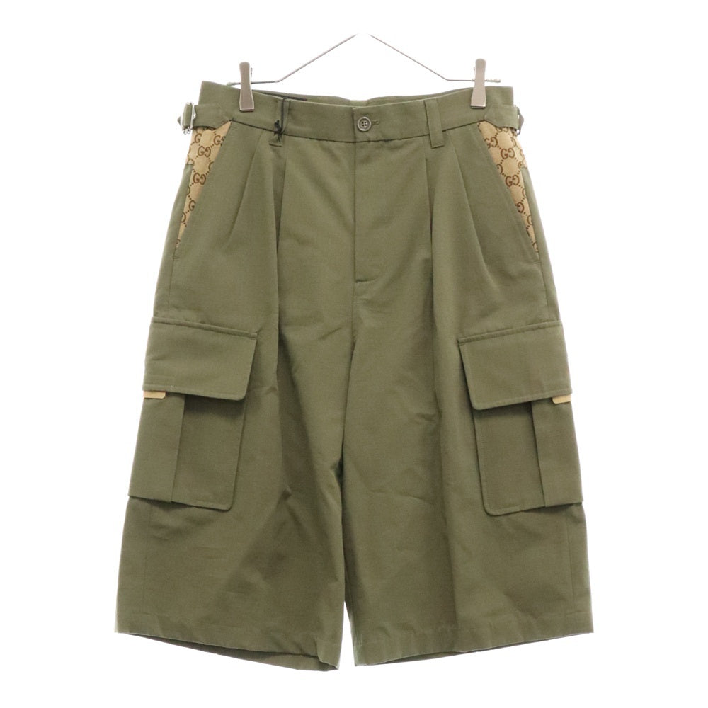 GUCCI(グッチ) GG MONOGRAM モノグラムロゴ サイドポケットショーツ ハーフパンツ オリーブ 742784 ZANW6