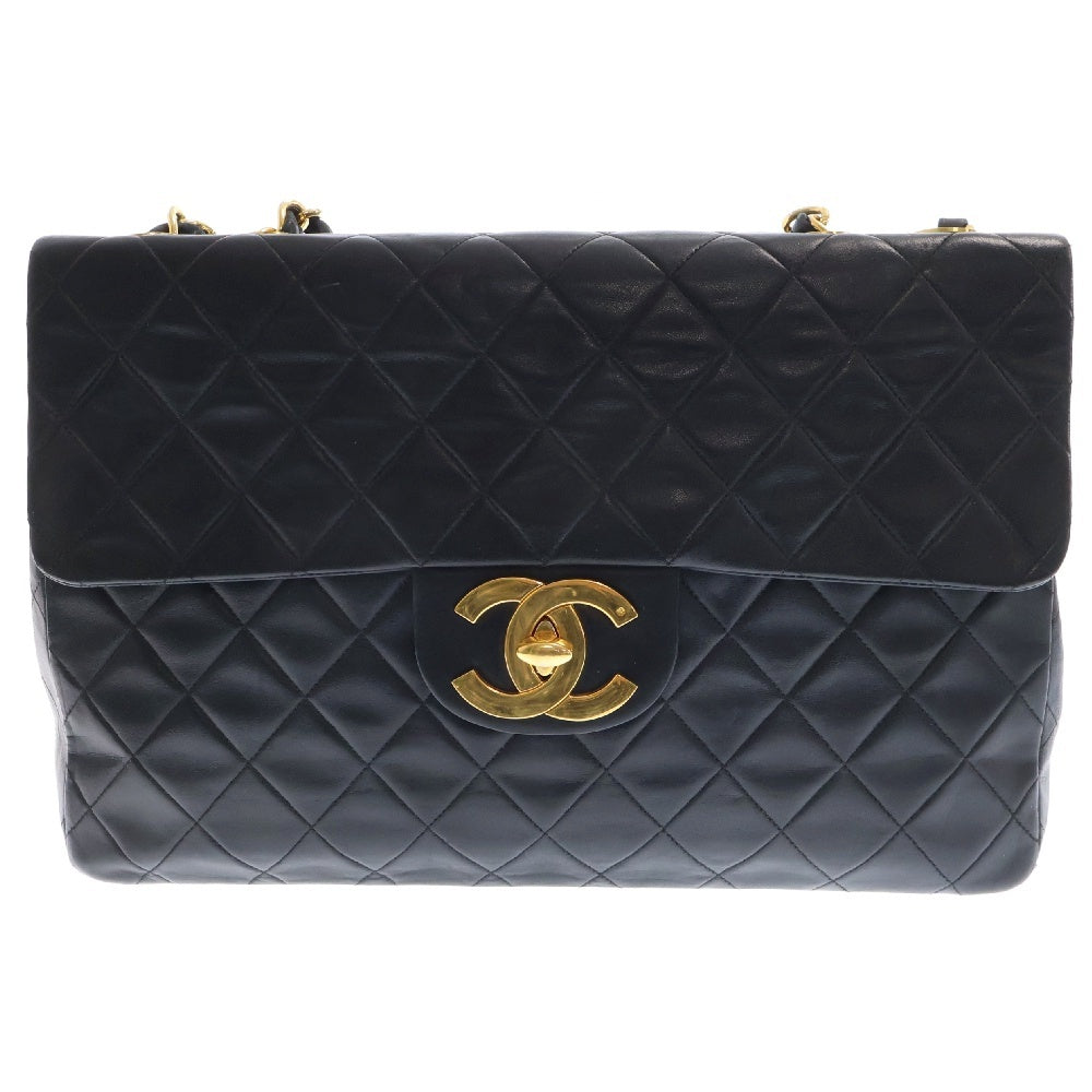 CHANEL(シャネル) デカマトラッセ 34 ラムスキン ゴールド金具 シングルフラップ チェーンショルダーバッグ ブラック 2番台