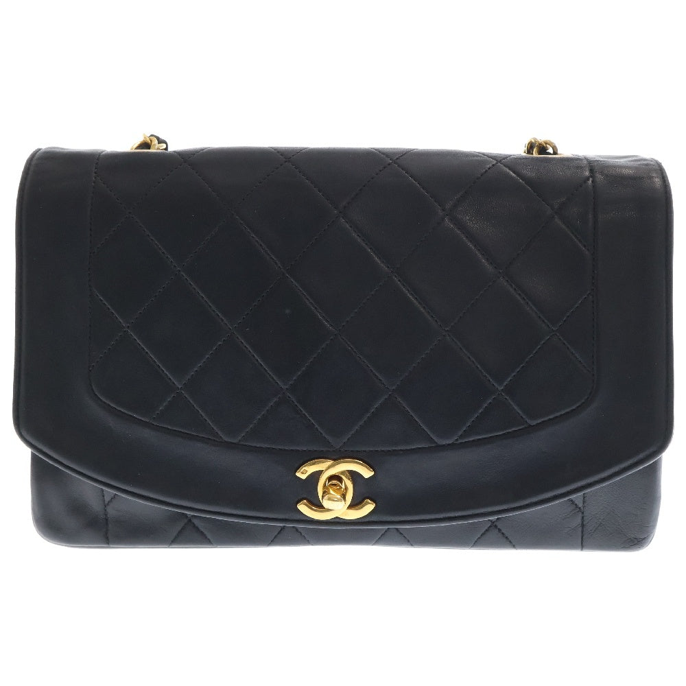 CHANEL(シャネル) ダイアナマトラッセ 25 ラムスキン ゴールド金具 シングルフラップ チェーンショルダーバッグ ブラック 2番台