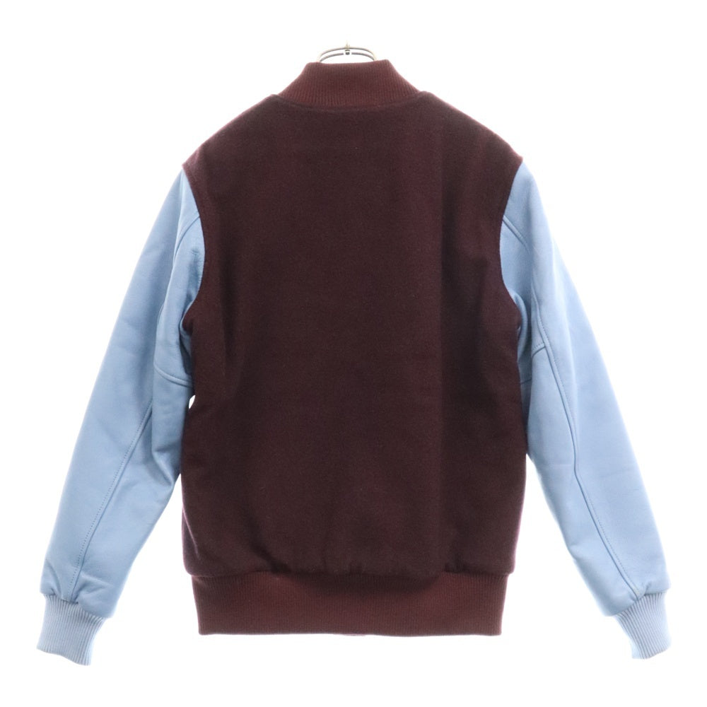 Mr.GENTLEMAN(ミスタージェントルマン) 13AW 袖レザー切替 ウール スタジアムジャンパー ジャケット バーガンディ/ブルー MG13A-CO06