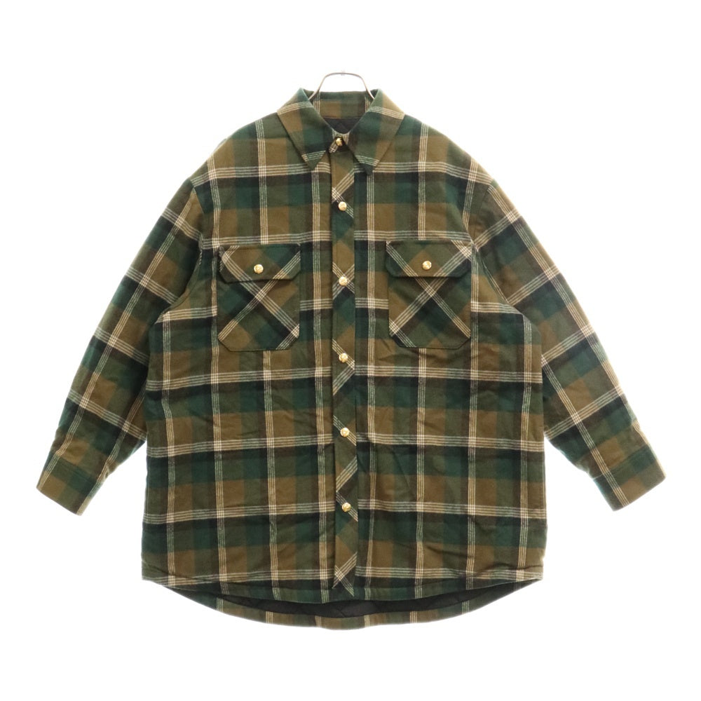CELINE(セリーヌ) 22AW OVERSHIRT IN CHECKED COTTON オーバーサイズド チェック柄 キルティング シャツジャケット グリーン 2W655150R