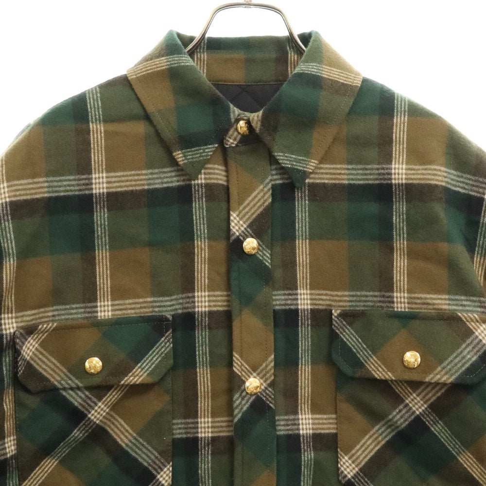 CELINE(セリーヌ) 22AW OVERSHIRT IN CHECKED COTTON オーバーサイズド チェック柄 キルティング シャツジャケット グリーン 2W655150R
