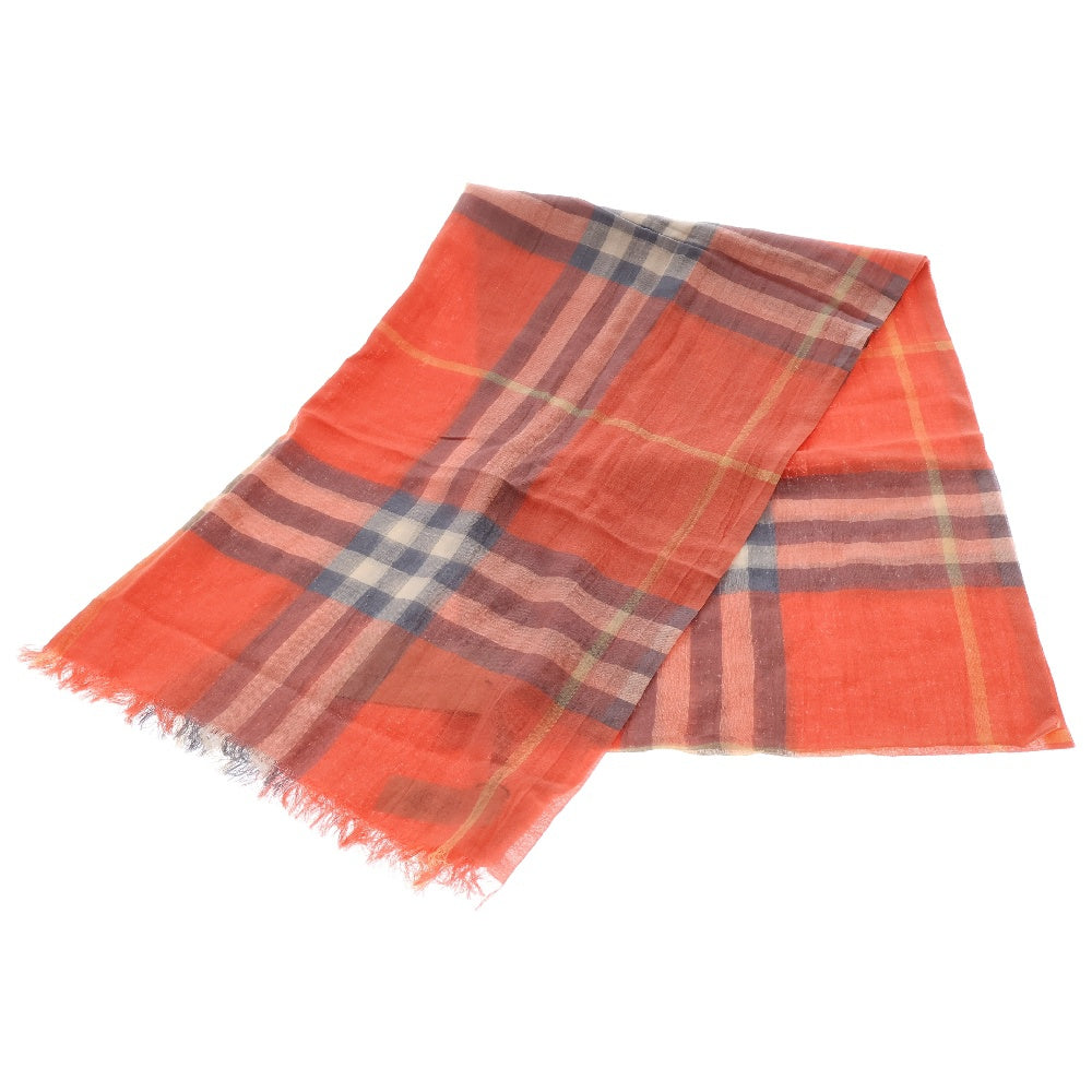 BURBERRY(バーバリー) OMBRE GIANT CHECK チェック柄 シルク混 フリンジ 大判ストール スカーフ レッド レディース 70X220CM