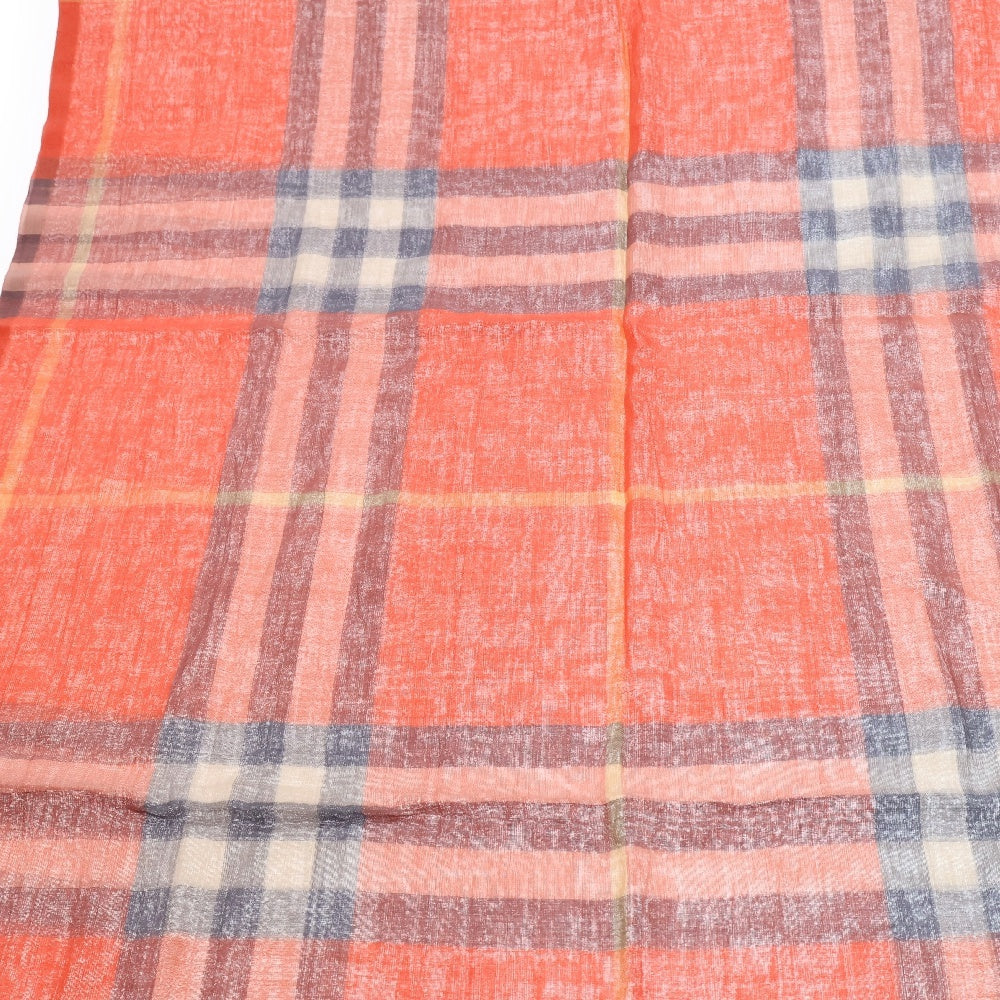 BURBERRY(バーバリー) OMBRE GIANT CHECK チェック柄 シルク混 フリンジ 大判ストール スカーフ レッド レディース 70X220CM