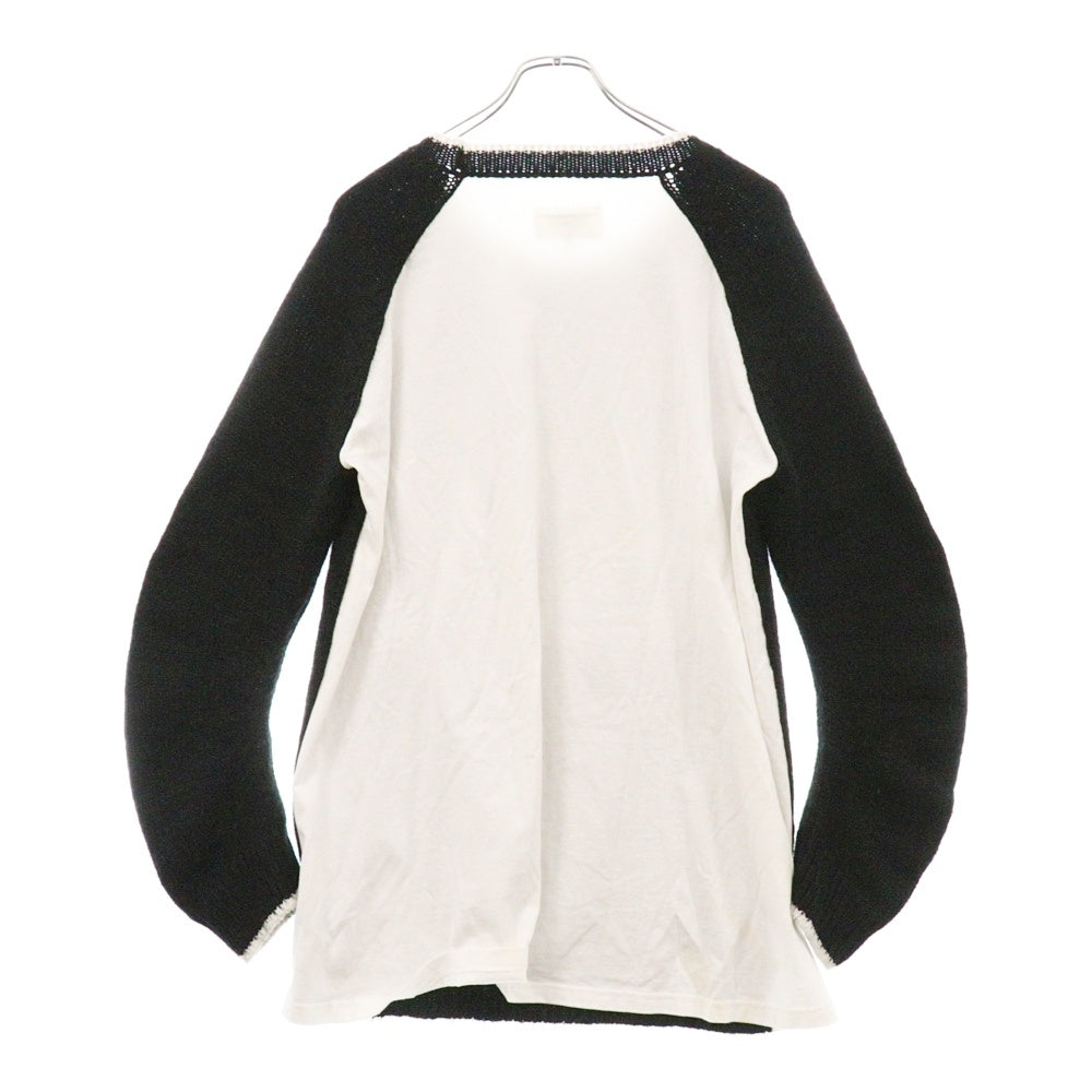 MM6 Maison Margiela(エムエムシックスメゾンマルジェラ) 23SS フロント ズームロゴ 異素材切り替え プルオーバー ニットセーター ブラック/ホワイト S52GP0144 S18190