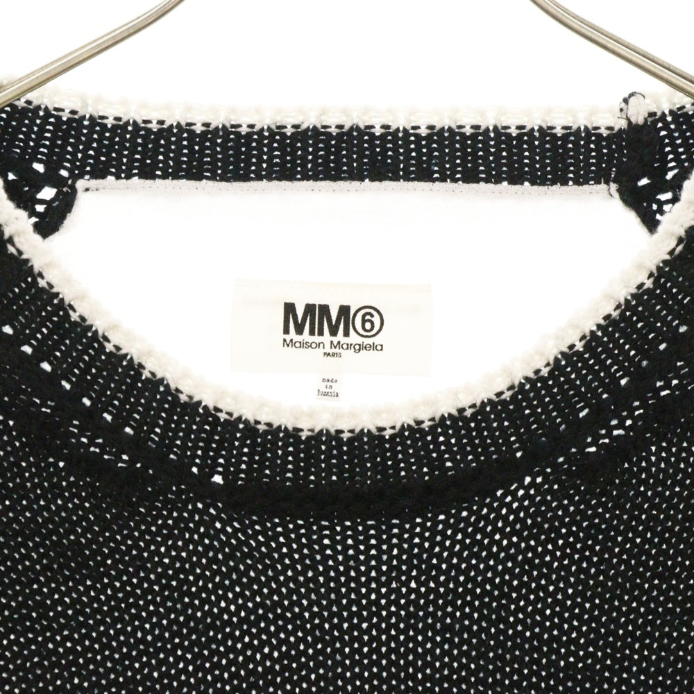 MM6 Maison Margiela(エムエムシックスメゾンマルジェラ) 23SS フロント ズームロゴ 異素材切り替え プルオーバー ニットセーター ブラック/ホワイト S52GP0144 S18190