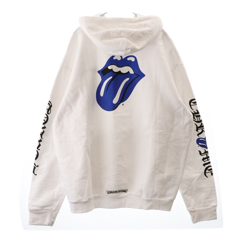CHROME HEARTS(クロムハーツ) SWTSHRT PLVR プルオーバースウェットパーカー ローリングストーンズ プリントフーディ ホワイト/ブルー