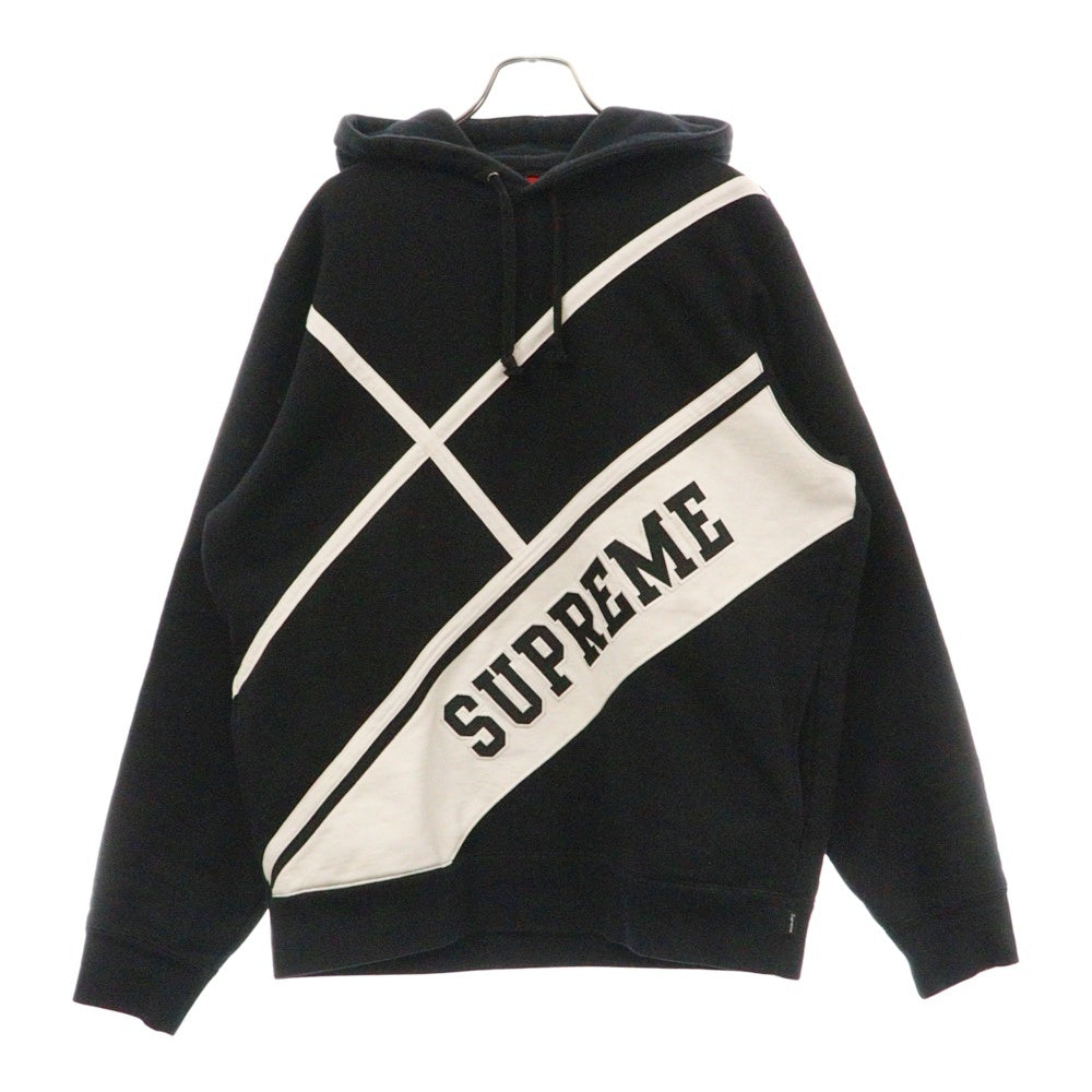 SUPREME(シュプリーム) 18SS Diagonal Hooded Sweatshirt ダイアナゴル フーディ プルオーバースウェットパーカー ブラック/ホワイト