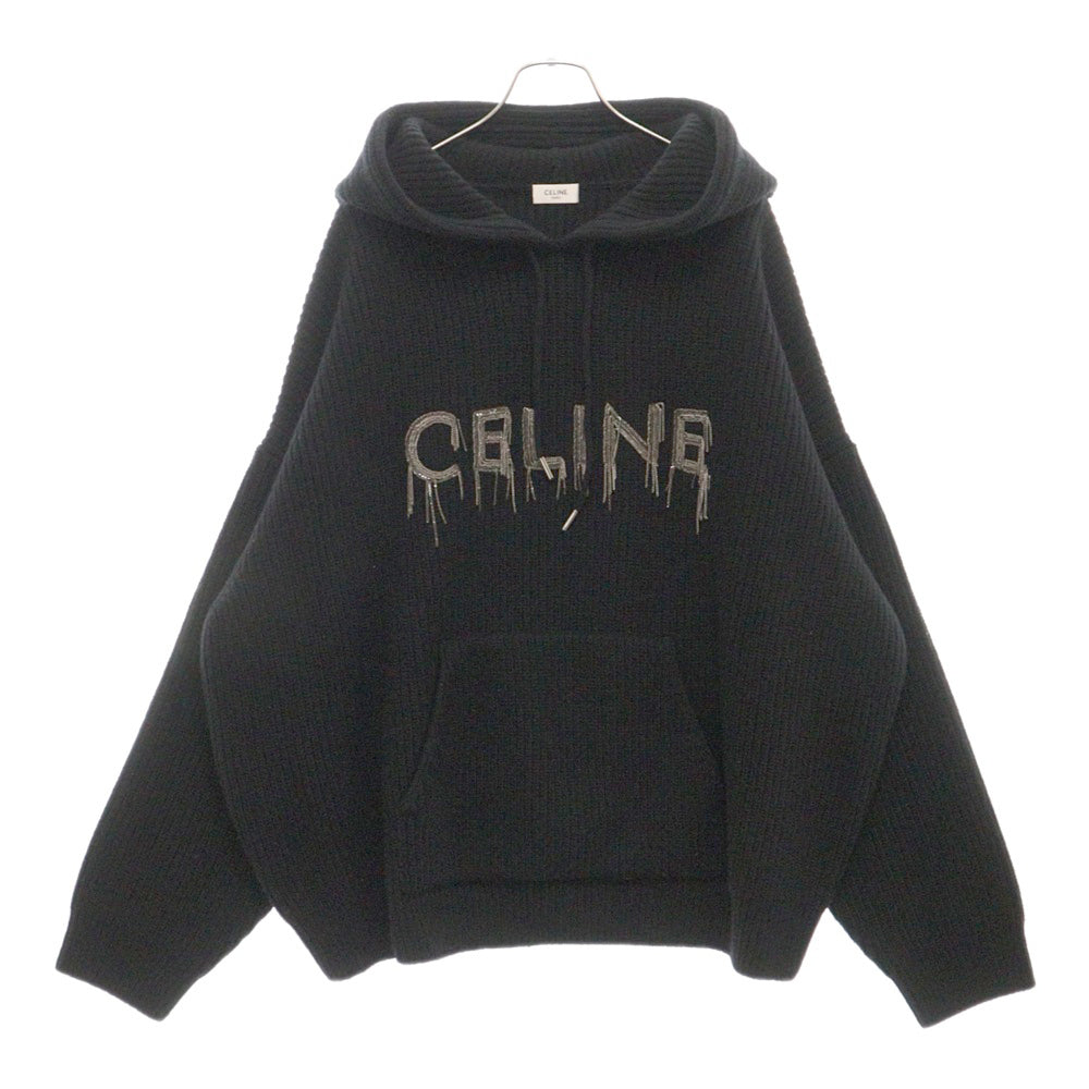 CELINE(セリーヌ) Chain Hooded Sweater in Wool チェーンロゴデザイン ウールフーディ パーカー ブラック 2AG74430U