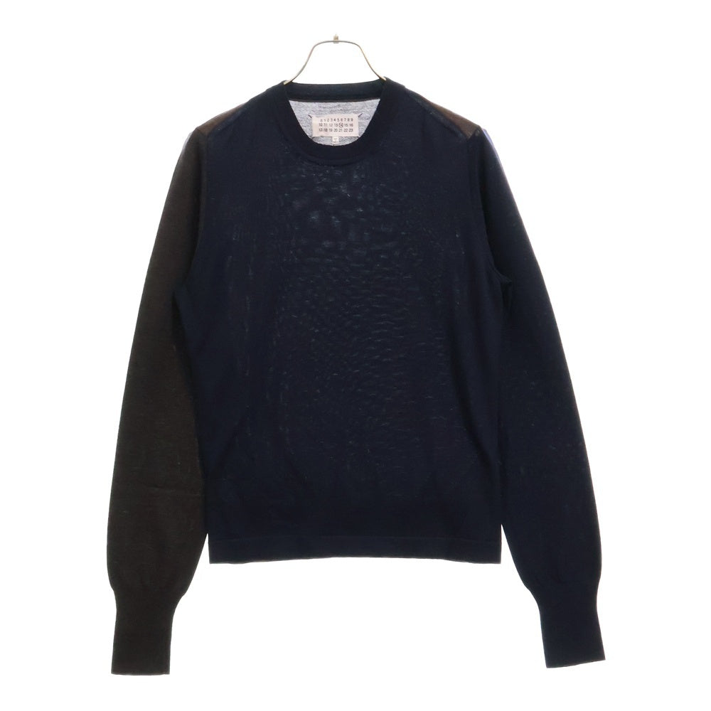 Maison Margiela 14(メゾンマルジェラ) 16AW カラー切り替え ウール クルーネック 長袖ニット セーター ネイビー/ブラウン S50HA0650 S15668