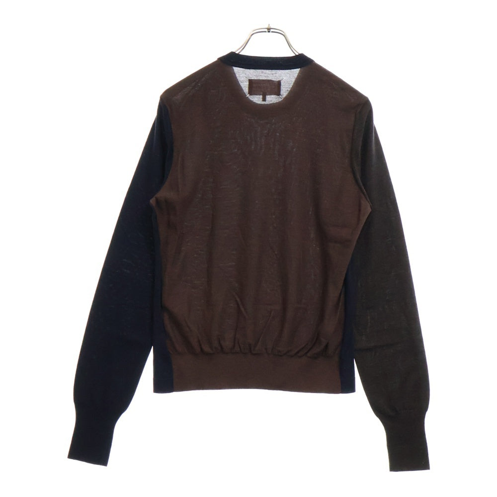 Maison Margiela 14(メゾンマルジェラ) 16AW カラー切り替え ウール クルーネック 長袖ニット セーター ネイビー/ブラウン S50HA0650 S15668
