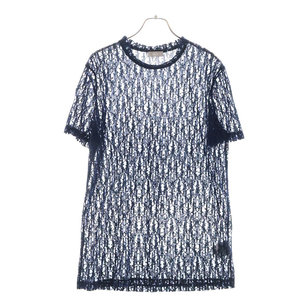 DIOR(ディオール) オブリーク 総柄 シースルー 半袖Tシャツ カットソー ネイビー 183J652A0537
