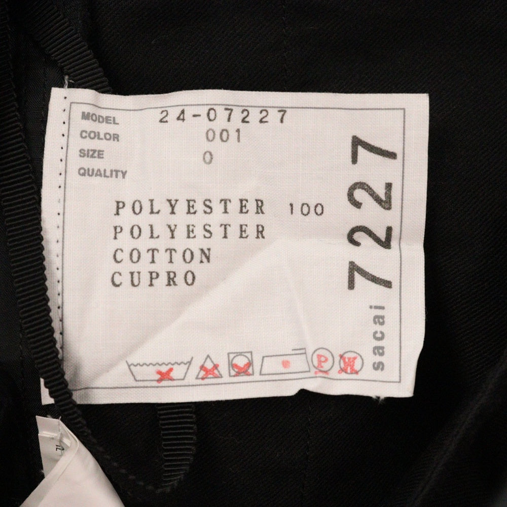 Sacai(サカイ) 24SS Fabric Combo Pants ファブリック コンボ 素材切り替え ロング パンツ ブラック 24-07227 レディース