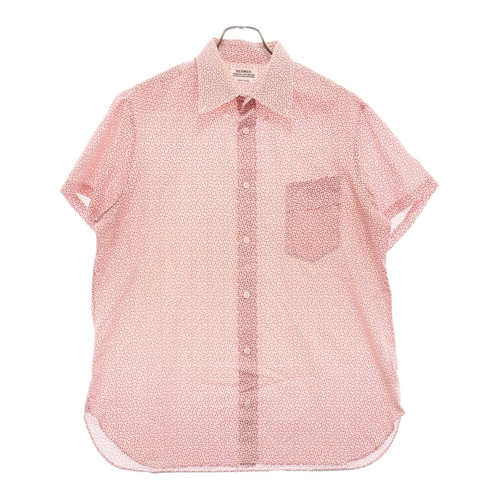HERMES(エルメス) CHEMISES SUR MESURE フランス製 総柄 ボタンダウン 半袖シャツ ピンク