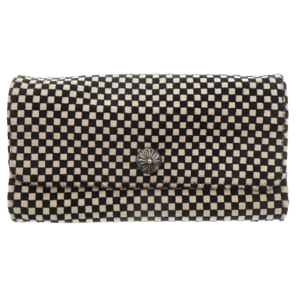 CHROME HEARTS(クロムハーツ) JUDY CROSS BALL ジュディ クロス ボール ボタン ハラコ チェック レザーウォレット 長財布 ブラック/ホワイト