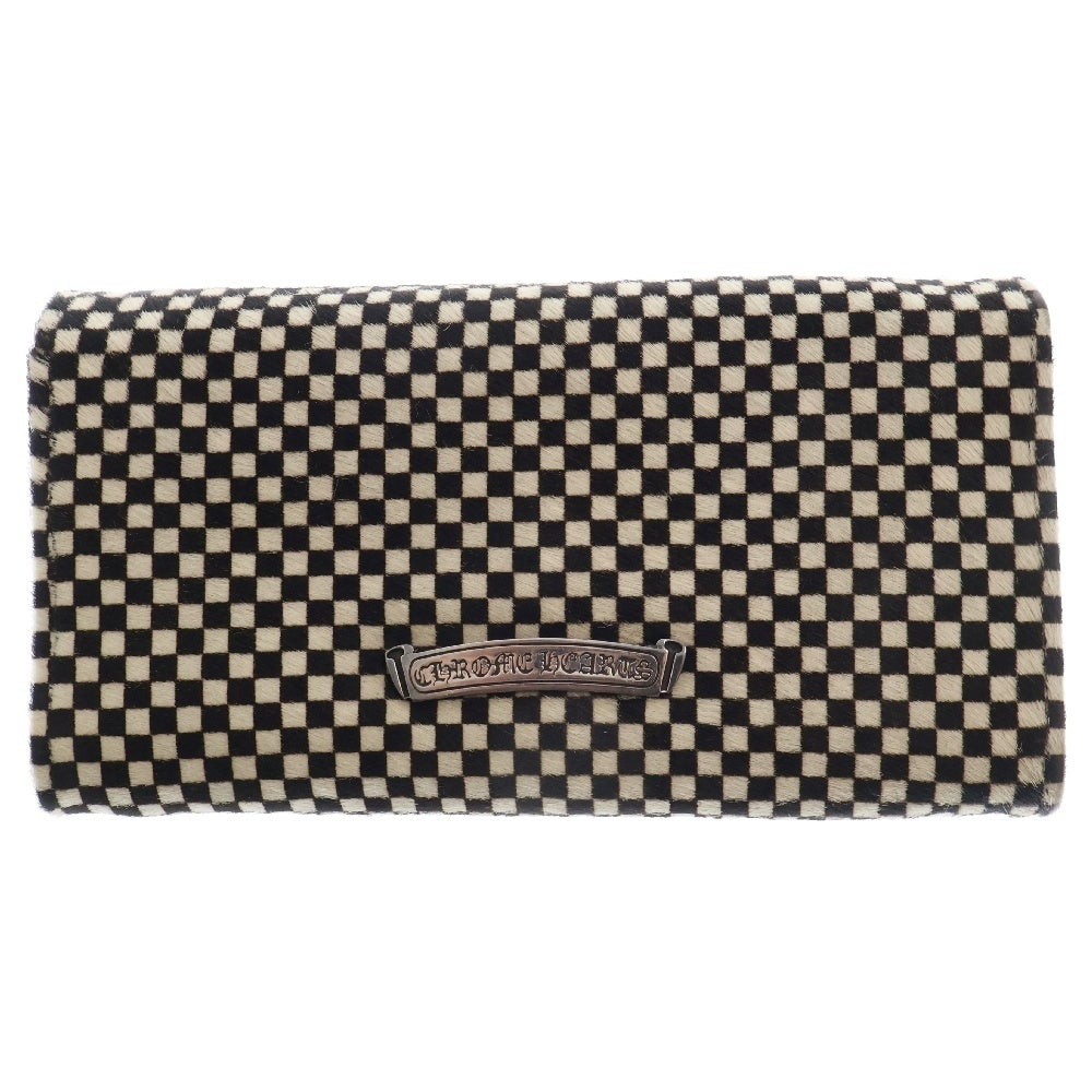 CHROME HEARTS(クロムハーツ) JUDY CROSS BALL ジュディ クロス ボール ボタン ハラコ チェック レザーウォレット 長財布 ブラック/ホワイト