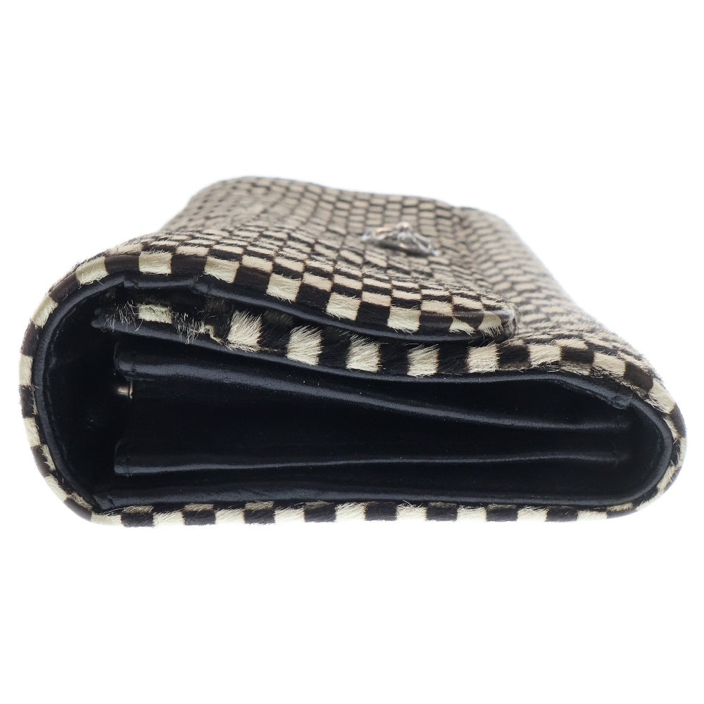 CHROME HEARTS(クロムハーツ) JUDY CROSS BALL ジュディ クロス ボール ボタン ハラコ チェック レザーウォレット 長財布 ブラック/ホワイト