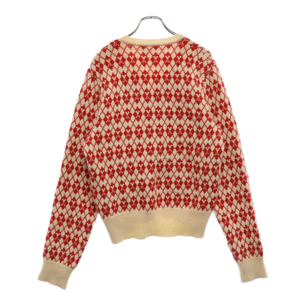 AMI Alexandre Mattiussi(アミアレクサンドルマテュッシ) Small Heart Logo Knit Sweater ハートロゴ総柄 Vネックニットセーター レッド HKS230.030