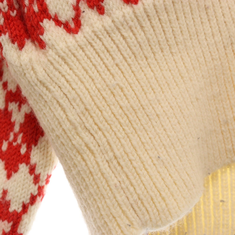 AMI Alexandre Mattiussi(アミアレクサンドルマテュッシ) Small Heart Logo Knit Sweater ハートロゴ総柄 Vネックニットセーター レッド HKS230.030