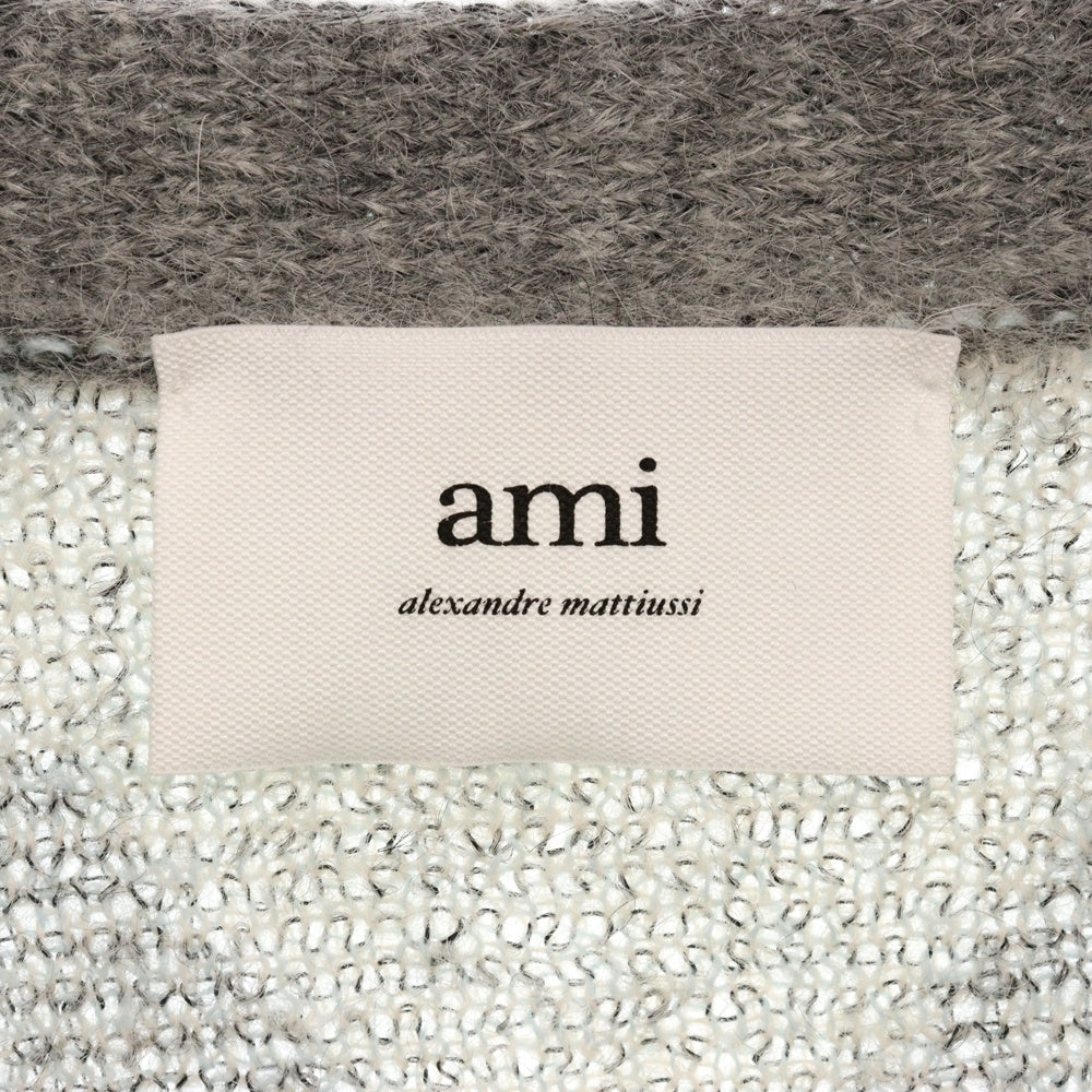 AMI Alexandre Mattiussi(アミアレクサンドルマテュッシ) Argyle Brushed Cardigan モヘア混 ウール ブラッシュド ダイヤモンドカット カーディガン グレー UKC018.KN0030