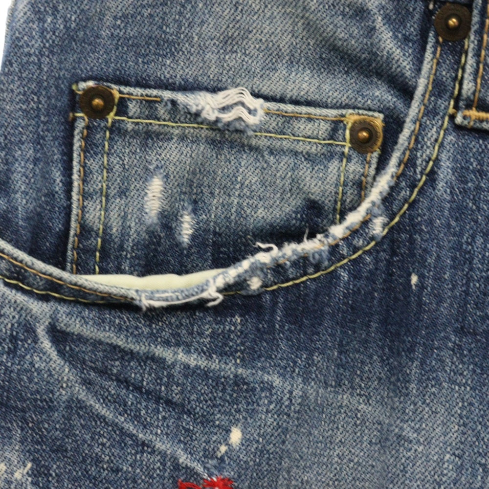DSQUARED2(ディースクエアード) ダメージ加工 ハンドステッチ ボタンフライ ストレートデニムパンツ ジーンズ インディゴ 71LA140