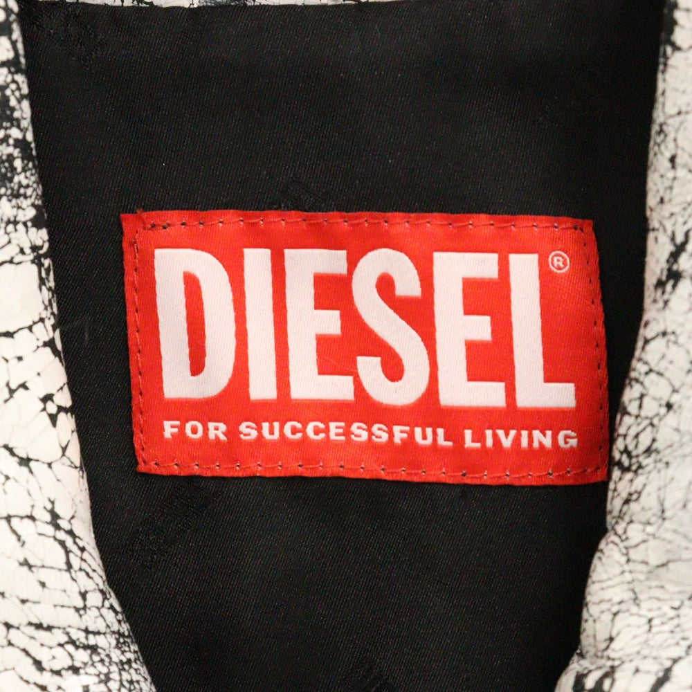 DIESEL(ディーゼル) L-PYLON-A クラック加工 ジップアップラムレザージャケット ホワイト/ブラック A13536